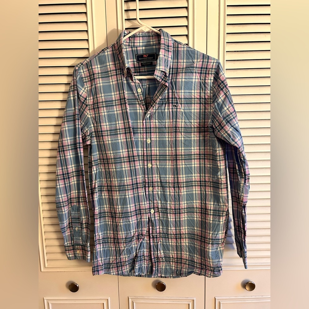 Vineyard Vines boys pastel plaid button down size xl 18